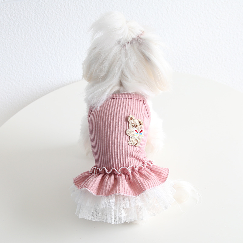 Pet Bear Strappy Knit Dress Lace Skirt