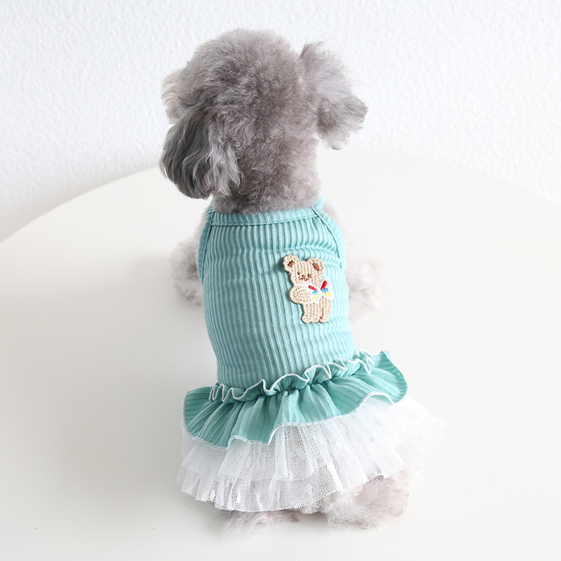 Pet Bear Strappy Knit Dress Lace Skirt