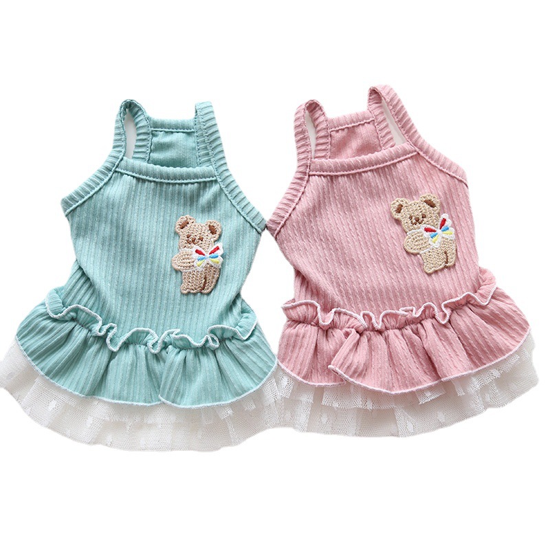 Pet Bear Strappy Knit Dress Lace Skirt