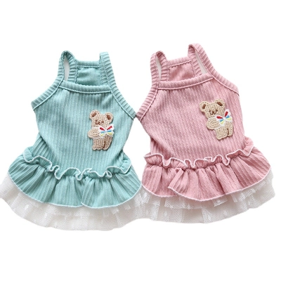 Pet Bear Strappy Knit Dress Lace Skirt 01