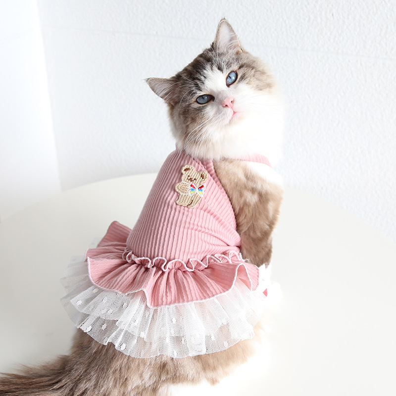 Pet Bear Strappy Knit Dress Lace Skirt