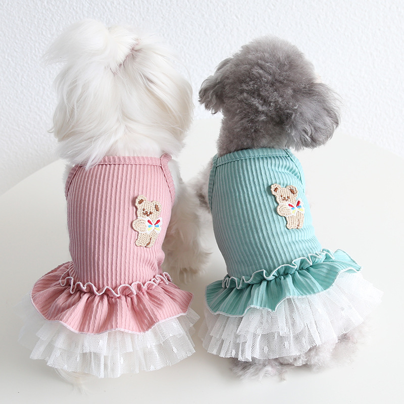 Pet Bear Strappy Knit Dress Lace Skirt