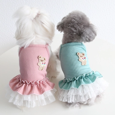 Pet Bear Strappy Knit Dress Lace Skirt 02