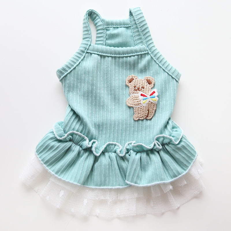 Pet Bear Strappy Knit Dress Lace Skirt