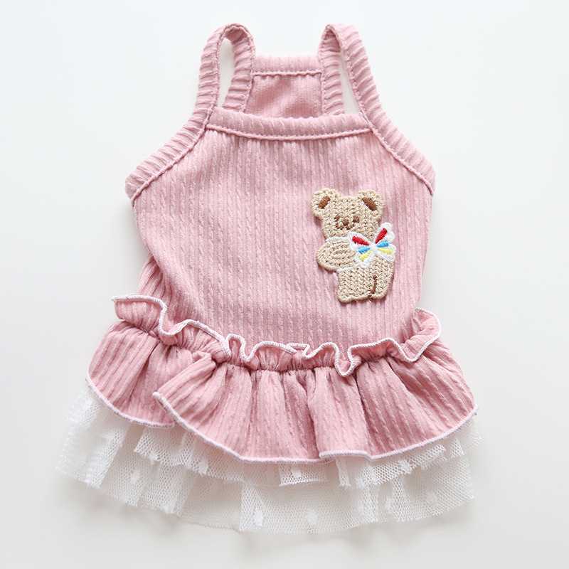 Pet Bear Strappy Knit Dress Lace Skirt