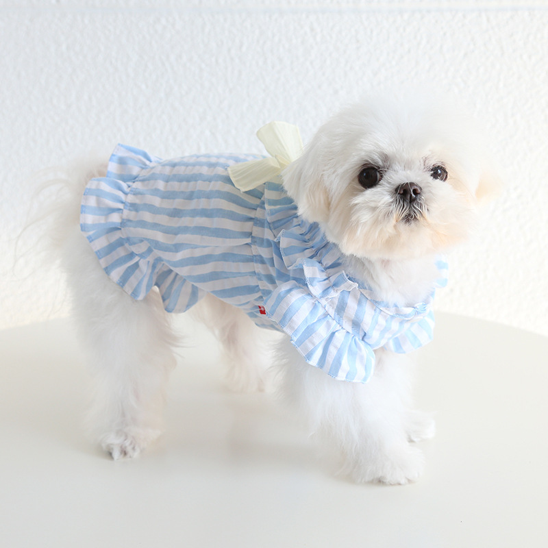 Pet Striped Dress Bow Detail Flounce Hem