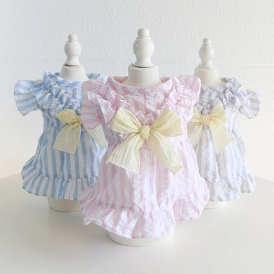 Pet Striped Dress Bow Detail Flounce Hem 02