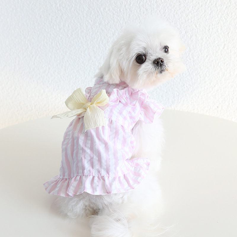 Pet Striped Dress Bow Detail Flounce Hem