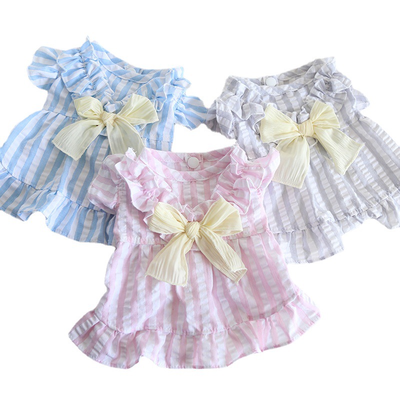 Pet Striped Dress Bow Detail Flounce Hem