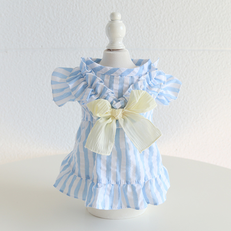 Pet Striped Dress Bow Detail Flounce Hem