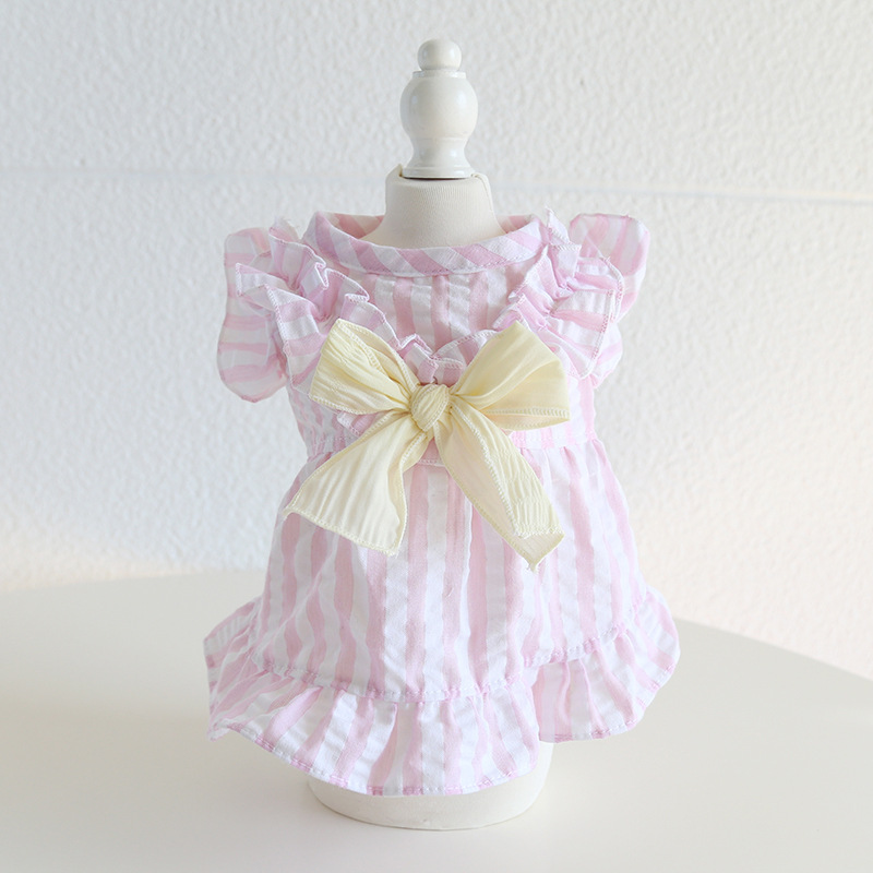 Pet Striped Dress Bow Detail Flounce Hem