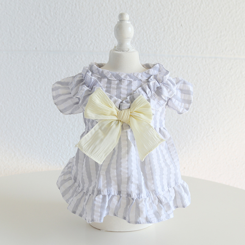 Pet Striped Dress Bow Detail Flounce Hem