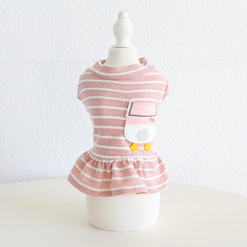 Pet Striped Dress Duck Pocket Flounce Hem