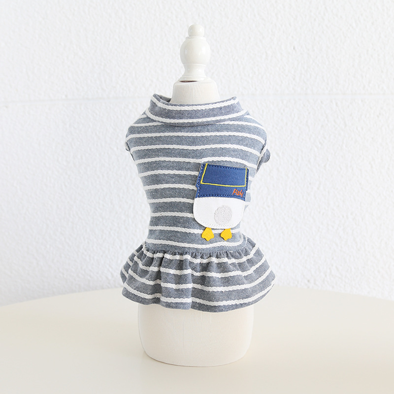 Pet Striped Dress Duck Pocket Flounce Hem