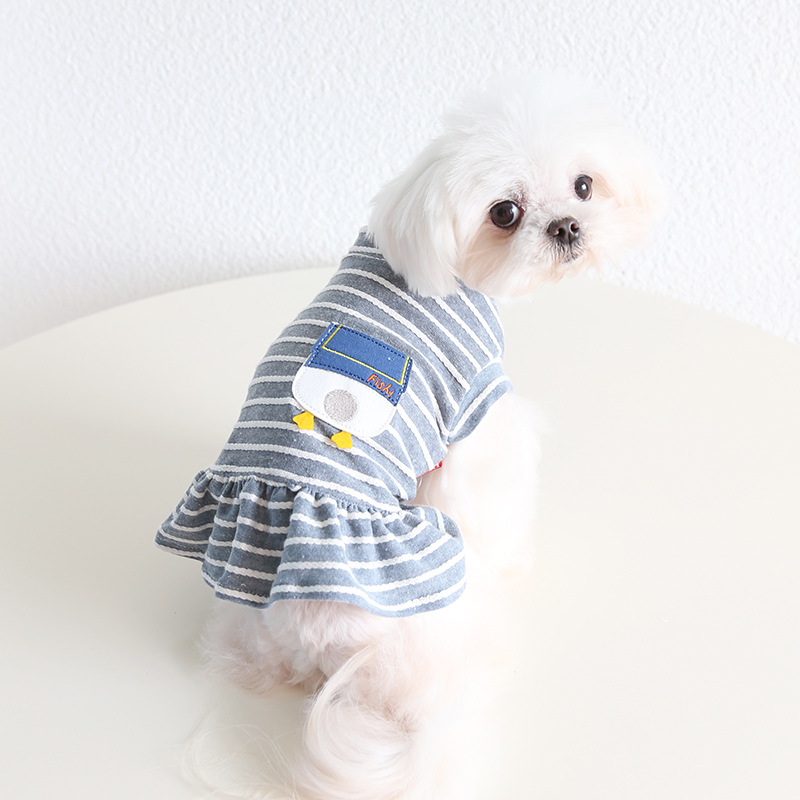 Pet Striped Dress Duck Pocket Flounce Hem