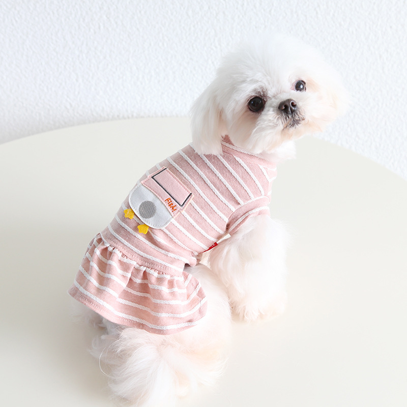 Pet Striped Dress Duck Pocket Flounce Hem