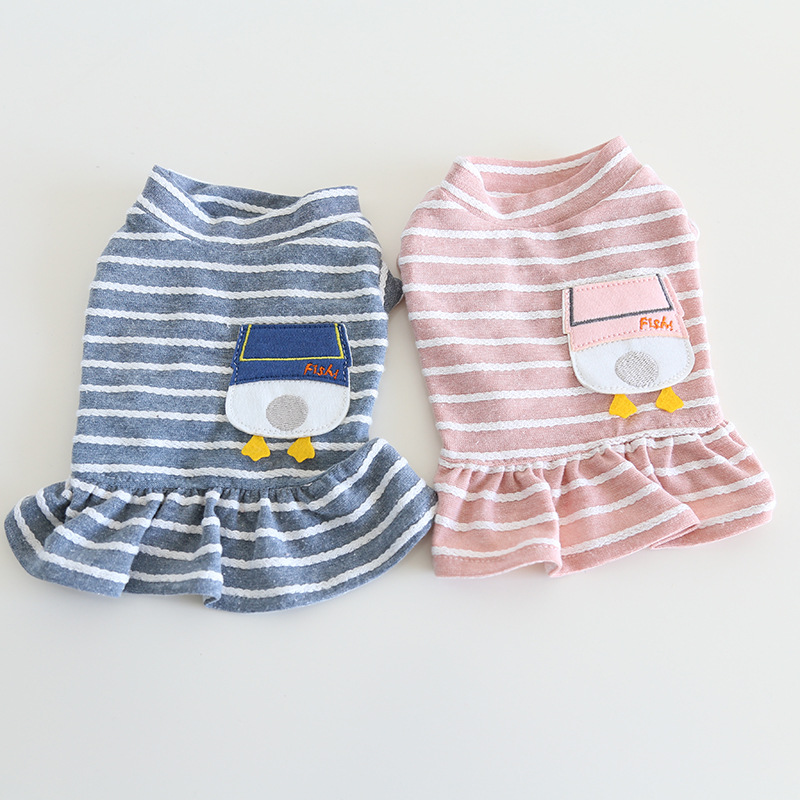 Pet Striped Dress Duck Pocket Flounce Hem