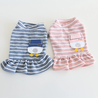 Pet Striped Dress Duck Pocket Flounce Hem 02