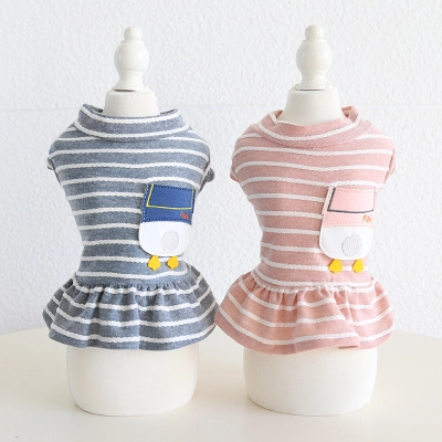Pet Striped Dress Duck Pocket Flounce Hem 01