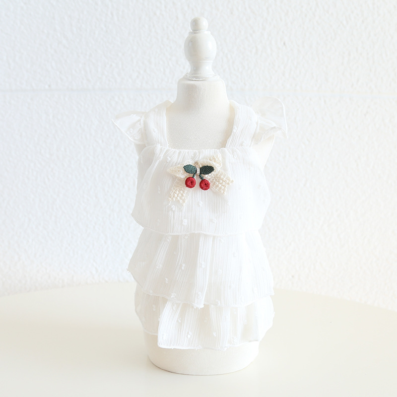 Pet Chiffon Dress Tiered Ruffle Cherry Accent
