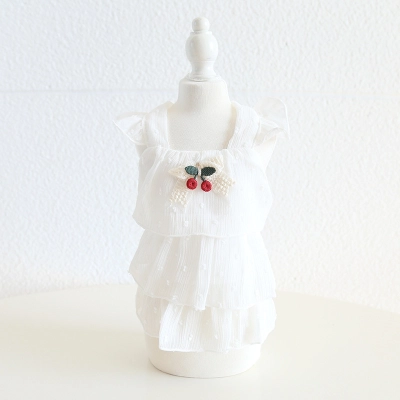 Pet Chiffon Dress Tiered Ruffle Cherry Accent 02