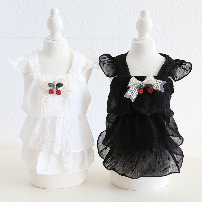 Pet Chiffon Dress Tiered Ruffle Cherry Accent