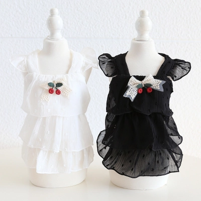 Pet Chiffon Dress Tiered Ruffle Cherry Accent 01