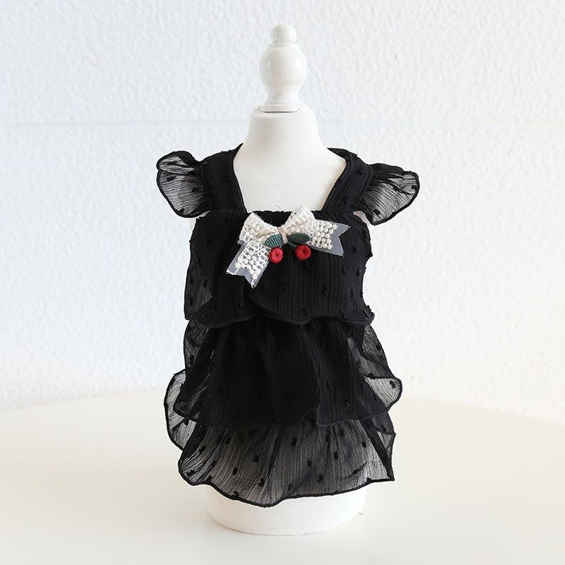 Pet Chiffon Dress Tiered Ruffle Cherry Accent
