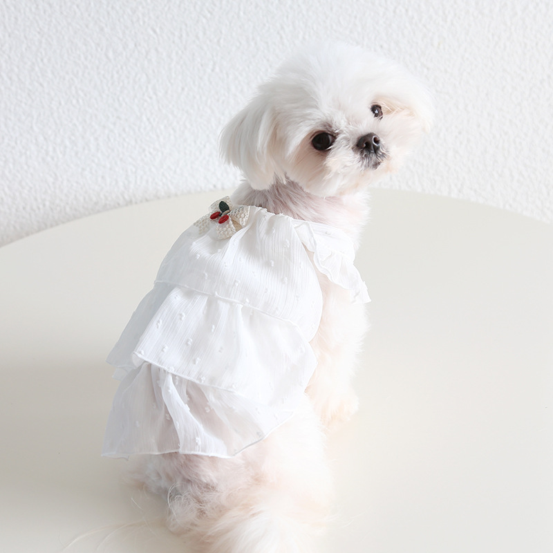 Pet Chiffon Dress Tiered Ruffle Cherry Accent