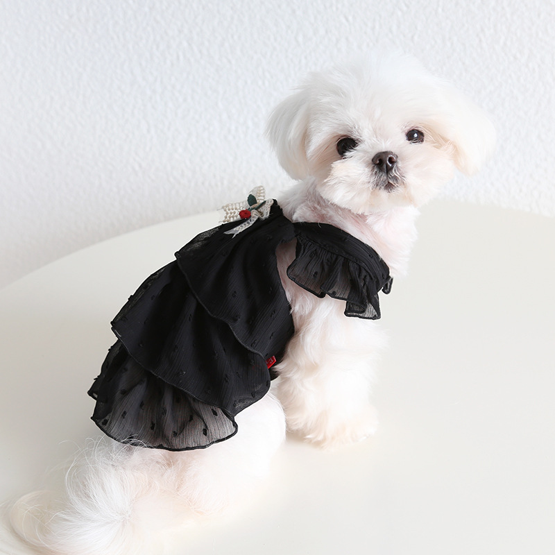 Pet Chiffon Dress Tiered Ruffle Cherry Accent