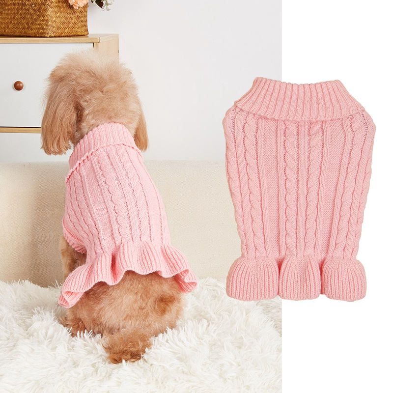 Pet Knit Sweater Cable Pattern High Neck Design