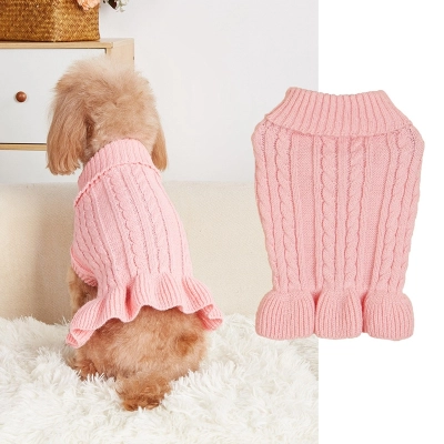 Pet Knit Sweater Cable Pattern High Neck Design 02