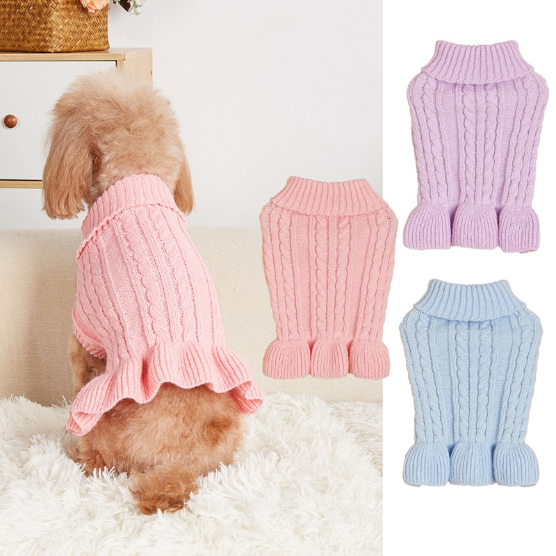 Pet Knit Sweater Cable Pattern High Neck Design