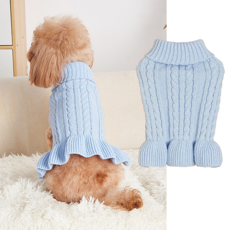 Pet Knit Sweater Cable Pattern High Neck Design