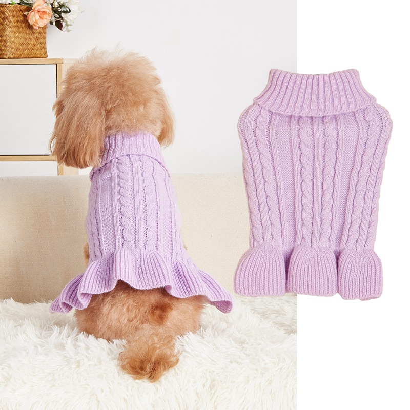 Pet Knit Sweater Cable Pattern High Neck Design