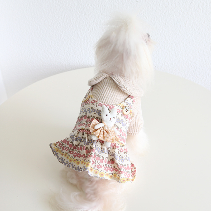 Pet Floral Jumper Dress Bunny Accent Knit