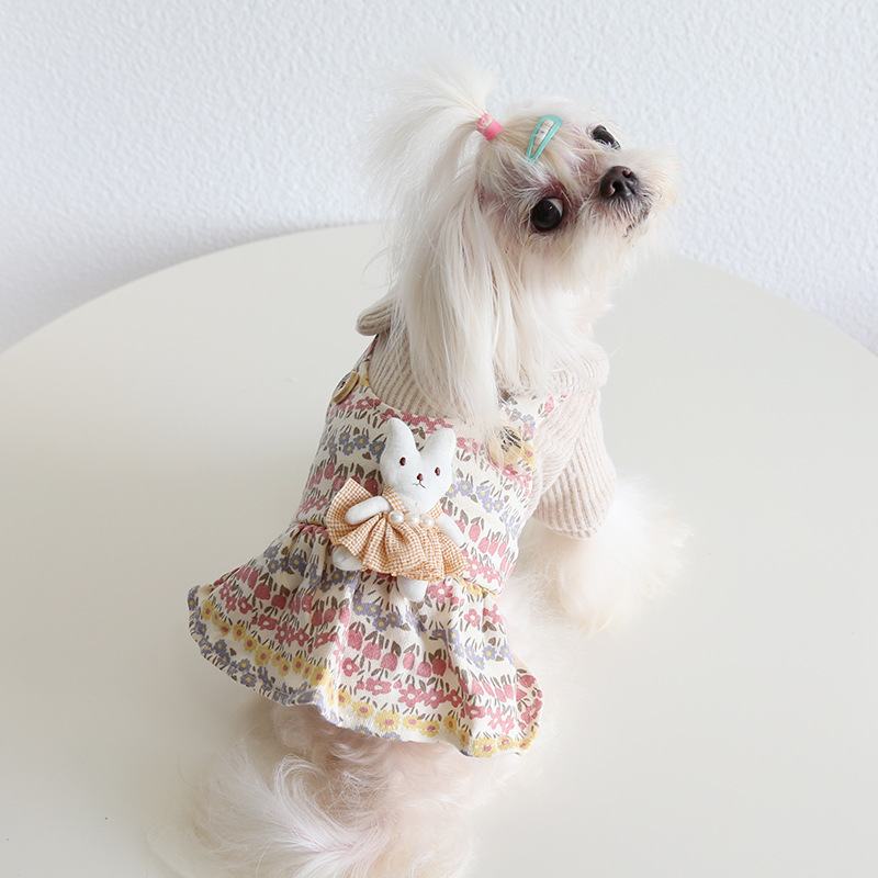 Pet Floral Jumper Dress Bunny Accent Knit