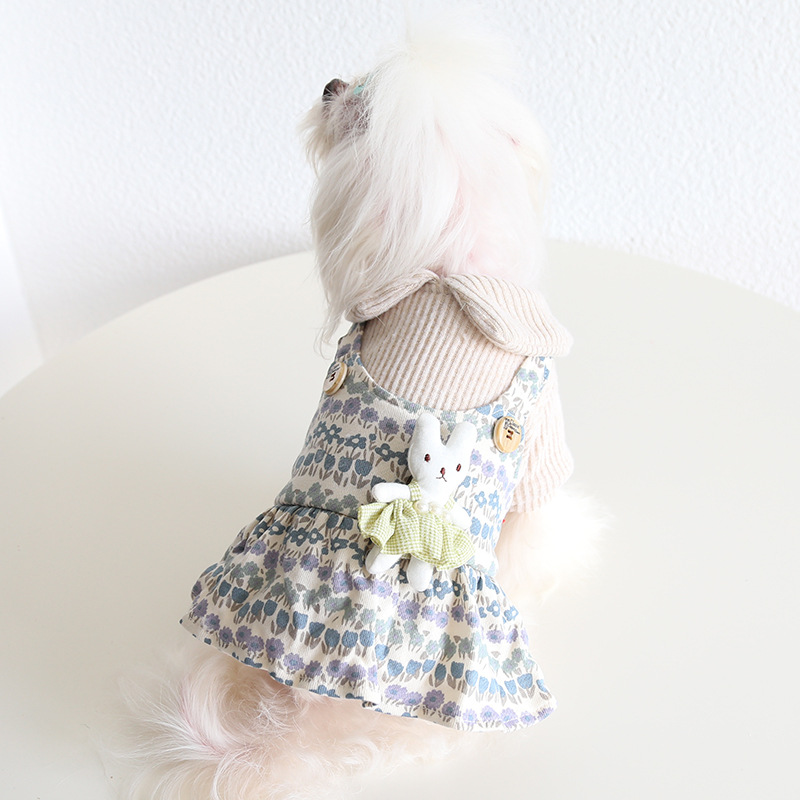 Pet Floral Jumper Dress Bunny Accent Knit