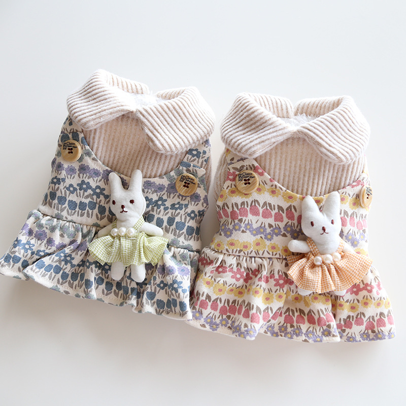 Pet Floral Jumper Dress Bunny Accent Knit