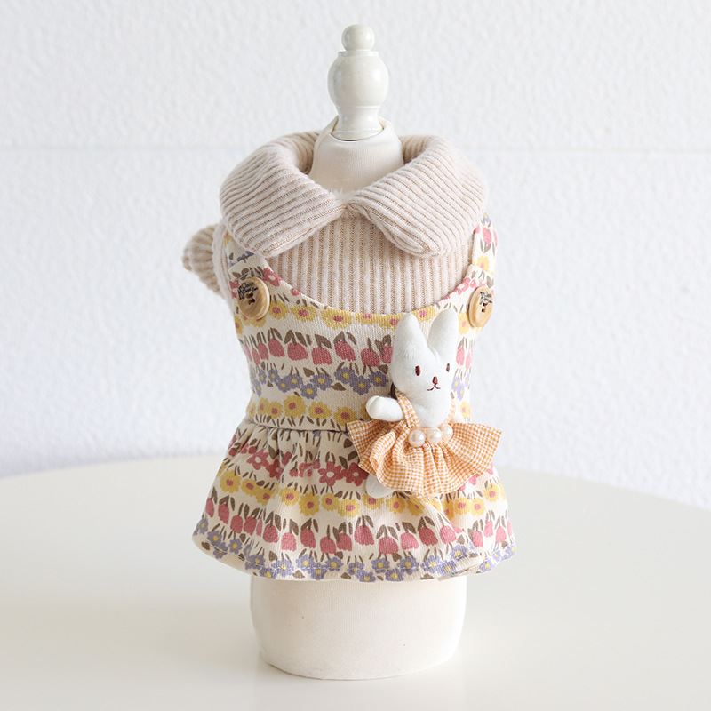 Pet Floral Jumper Dress Bunny Accent Knit