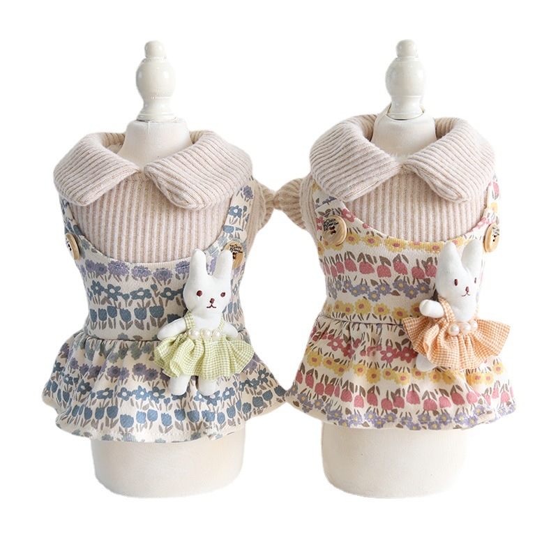 Pet Floral Jumper Dress Bunny Accent Knit