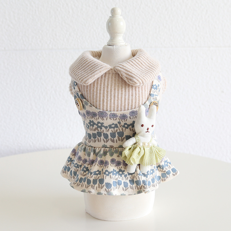 Pet Floral Jumper Dress Bunny Accent Knit