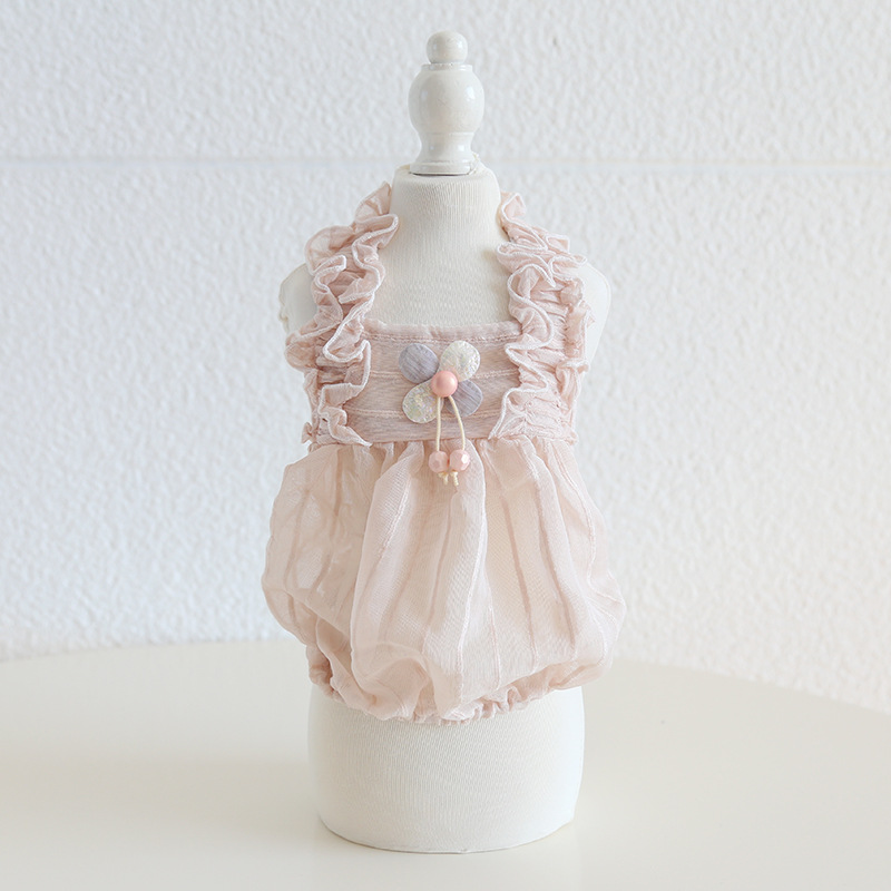 Pet Lace Dress Vertical Stripe Mesh Layered Skirt