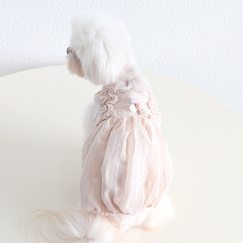 Pet Lace Dress Vertical Stripe Mesh Layered Skirt