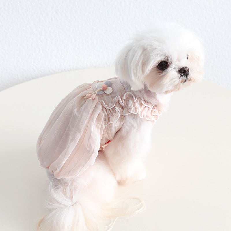 Pet Lace Dress Vertical Stripe Mesh Layered Skirt