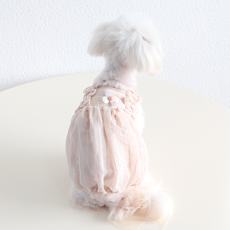 Pet Lace Dress Vertical Stripe Mesh Layered Skirt