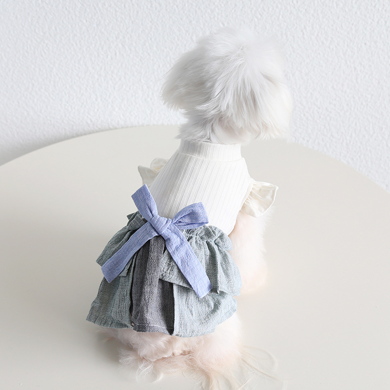 Pet Denim Skirt Flutter Sleeve Cotton Linen Blend