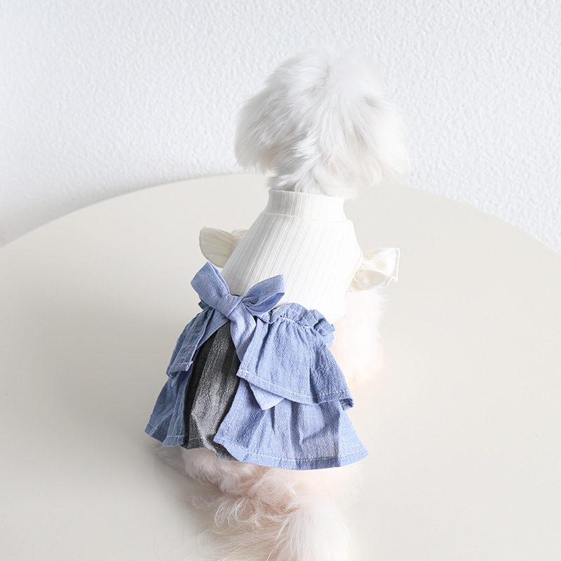 Pet Denim Skirt Flutter Sleeve Cotton Linen Blend