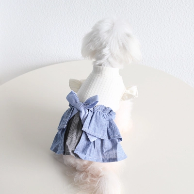 Pet Denim Skirt Flutter Sleeve Cotton Linen Blend 02