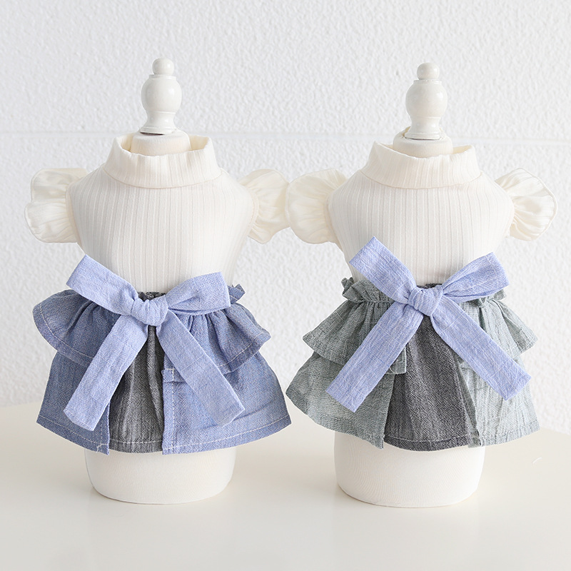 Pet Denim Skirt Flutter Sleeve Cotton Linen Blend